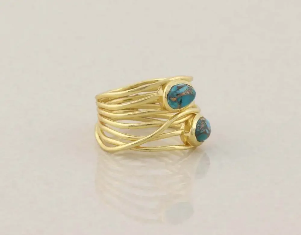 18k Gold Over Sterling Silver Turquoise Ring Size 8